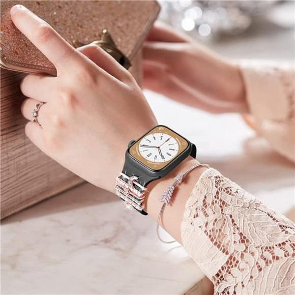 NEW Black Apple Watch Band with Charms - Picture 3 of 6